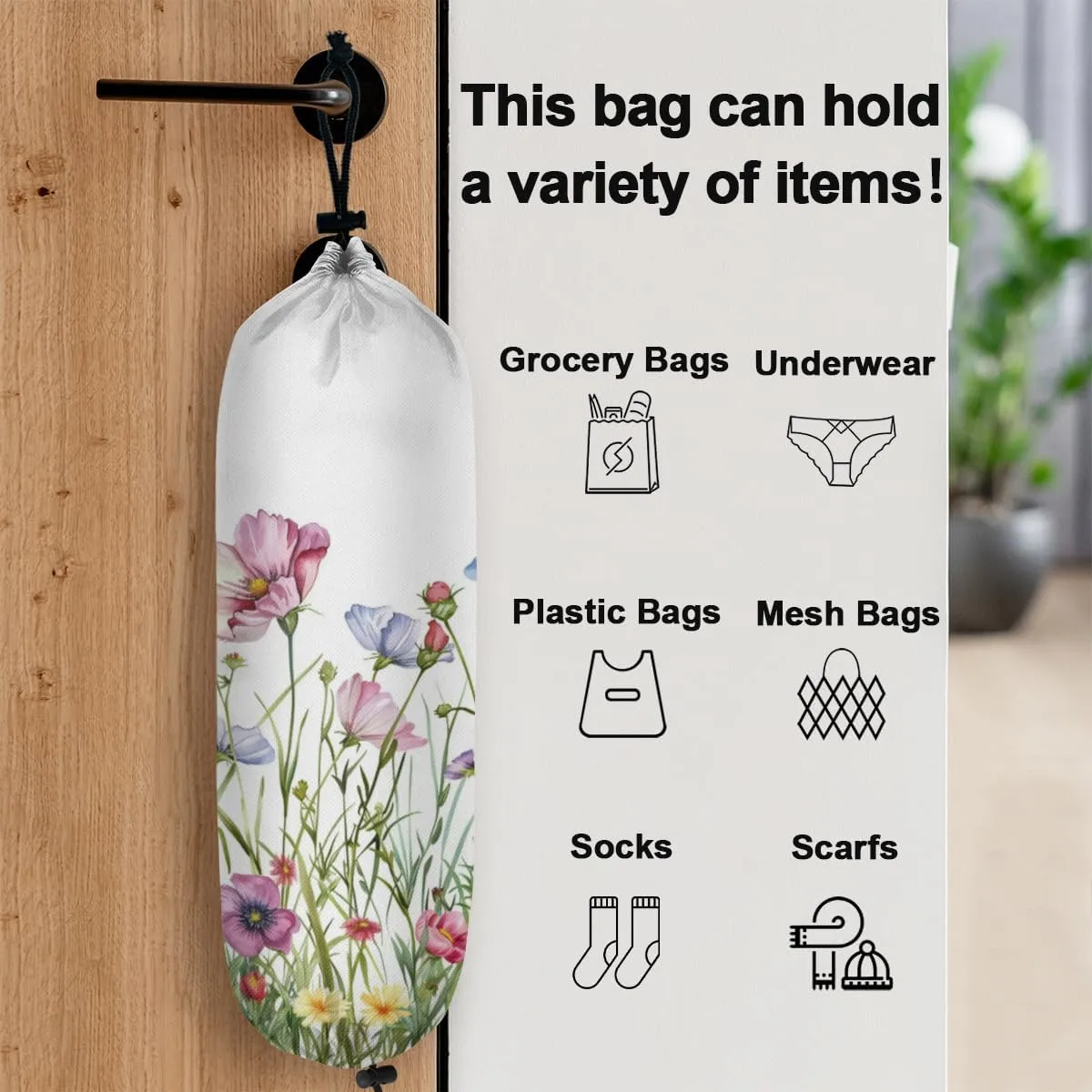 Wall Mount Grocery Bag Organizer 2-Pack Waterproof Reusable Trash Bag Holder Wildflower and Farmhouse