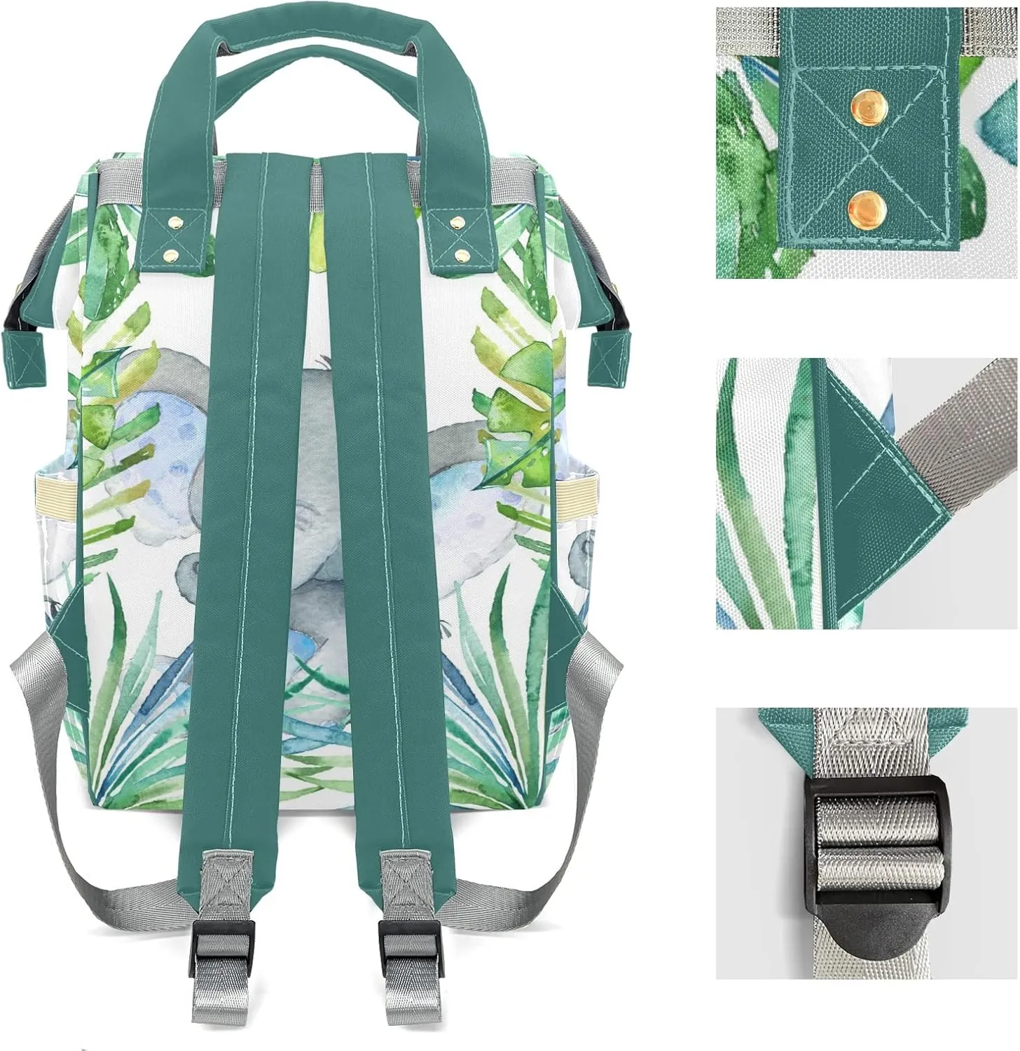 Watercolor Elephant Leaf Diaper Bags Custom Name Backpack Personalized Baby Nappy Travel Tote Bag for Mom Gift