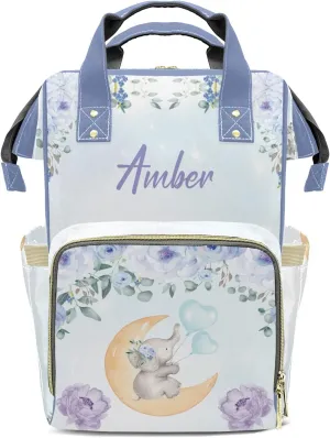 Watercolor Flower Elephant Diaper Bags Customized Mummy Nursing Casual Daypack Hiking Camping Baby Bags for Mom
