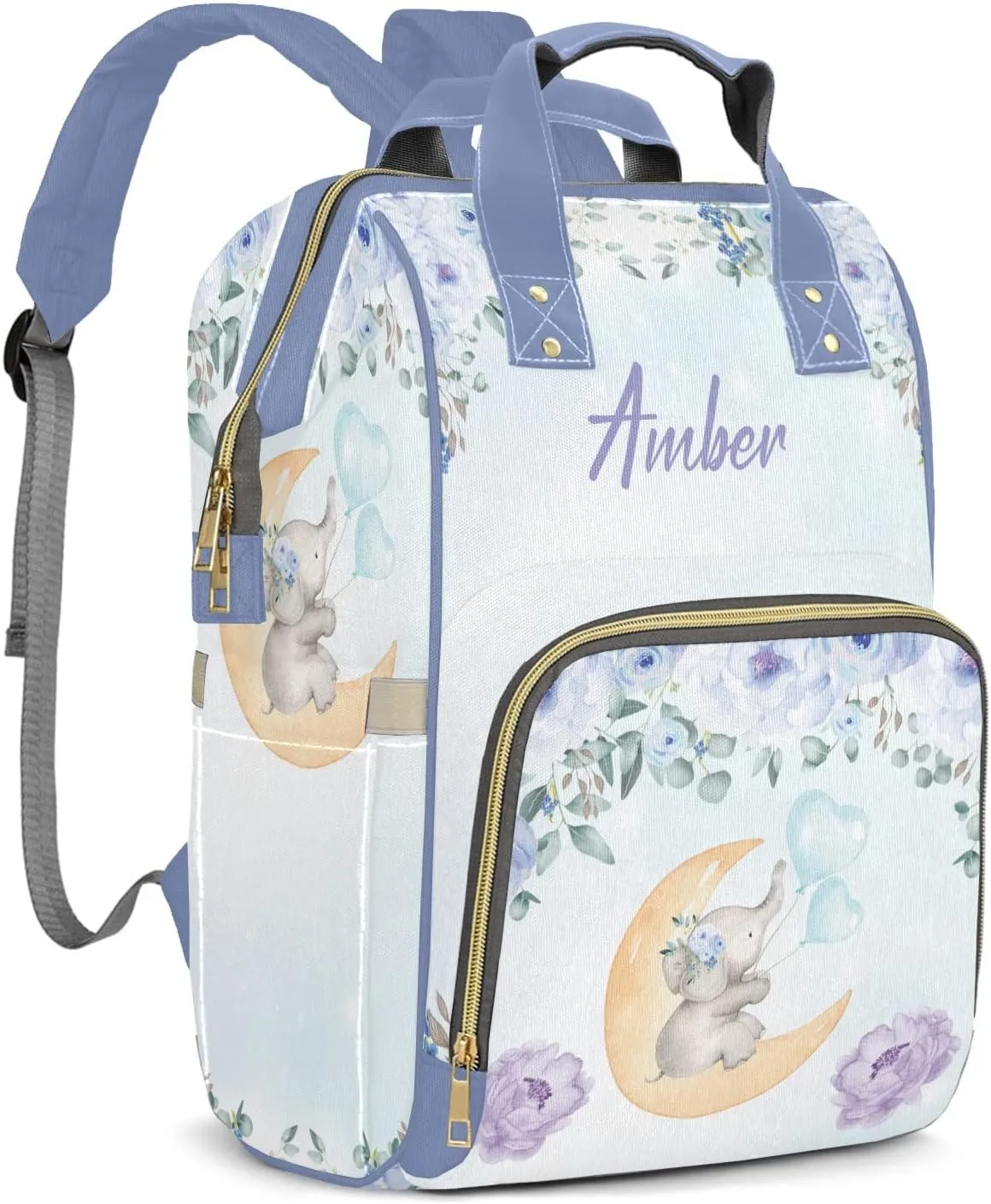 Watercolor Flower Elephant Diaper Bags Customized Mummy Nursing Casual Daypack Hiking Camping Baby Bags for Mom