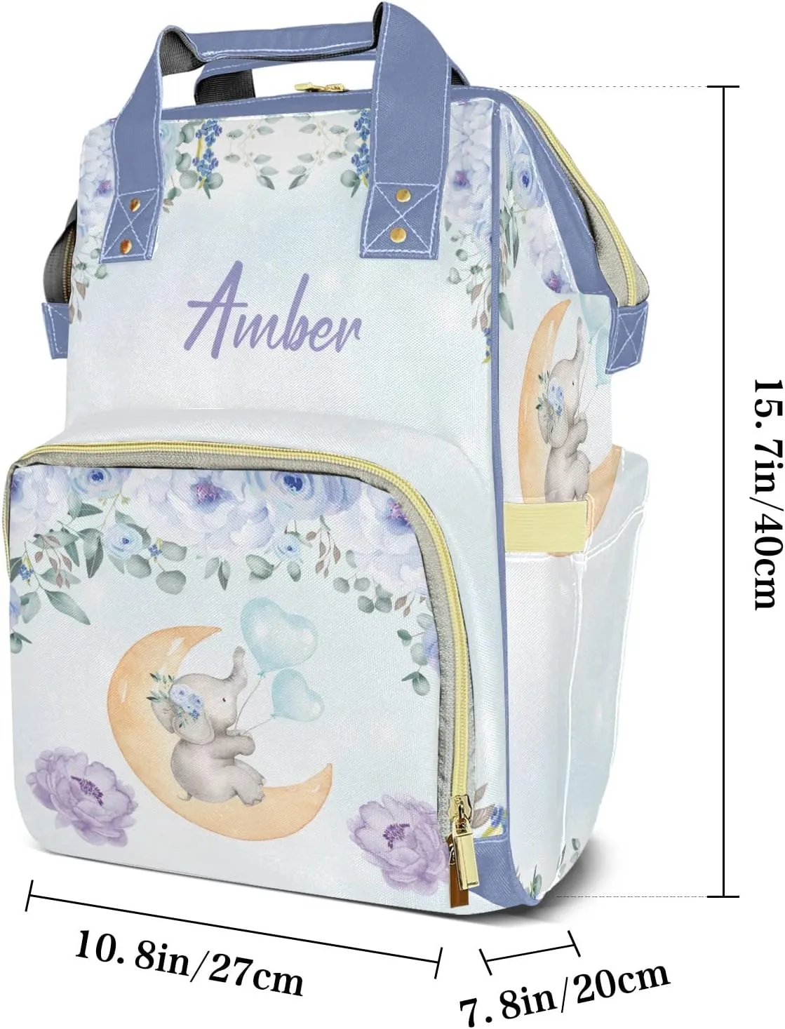 Watercolor Flower Elephant Diaper Bags Customized Mummy Nursing Casual Daypack Hiking Camping Baby Bags for Mom