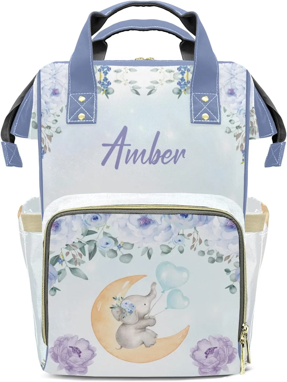 Watercolor Flower Elephant Diaper Bags Customized Mummy Nursing Casual Daypack Hiking Camping Baby Bags for Mom