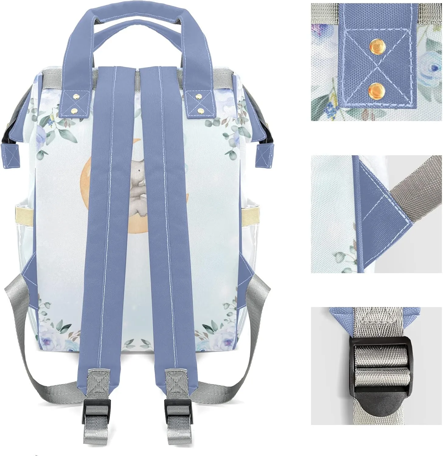 Watercolor Flower Elephant Diaper Bags Customized Mummy Nursing Casual Daypack Hiking Camping Baby Bags for Mom