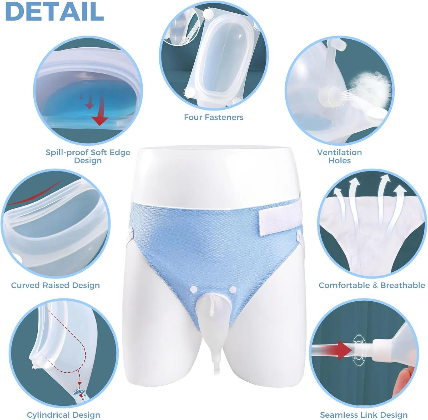 Wearable Urinal for Men,Protable Male Urine Collection Bag，Reusable Silicone Urine Bag,Urinary Drainage Bag System,Elderly Urinal with Urine Bags(2000 ML*1 1000 ML*1) for Bedridden Patients