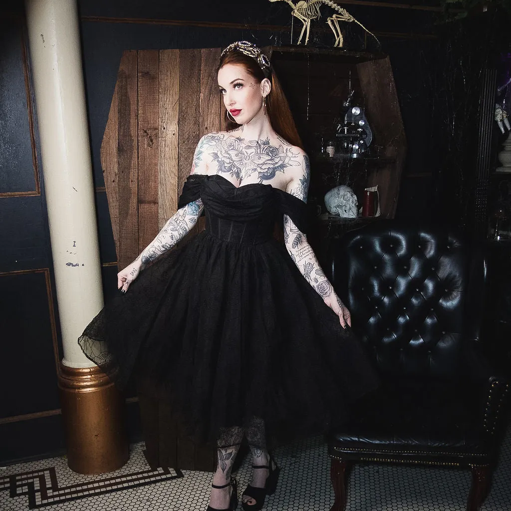 Webbed in Velvet – Gothic Tulle Cocktail Dress