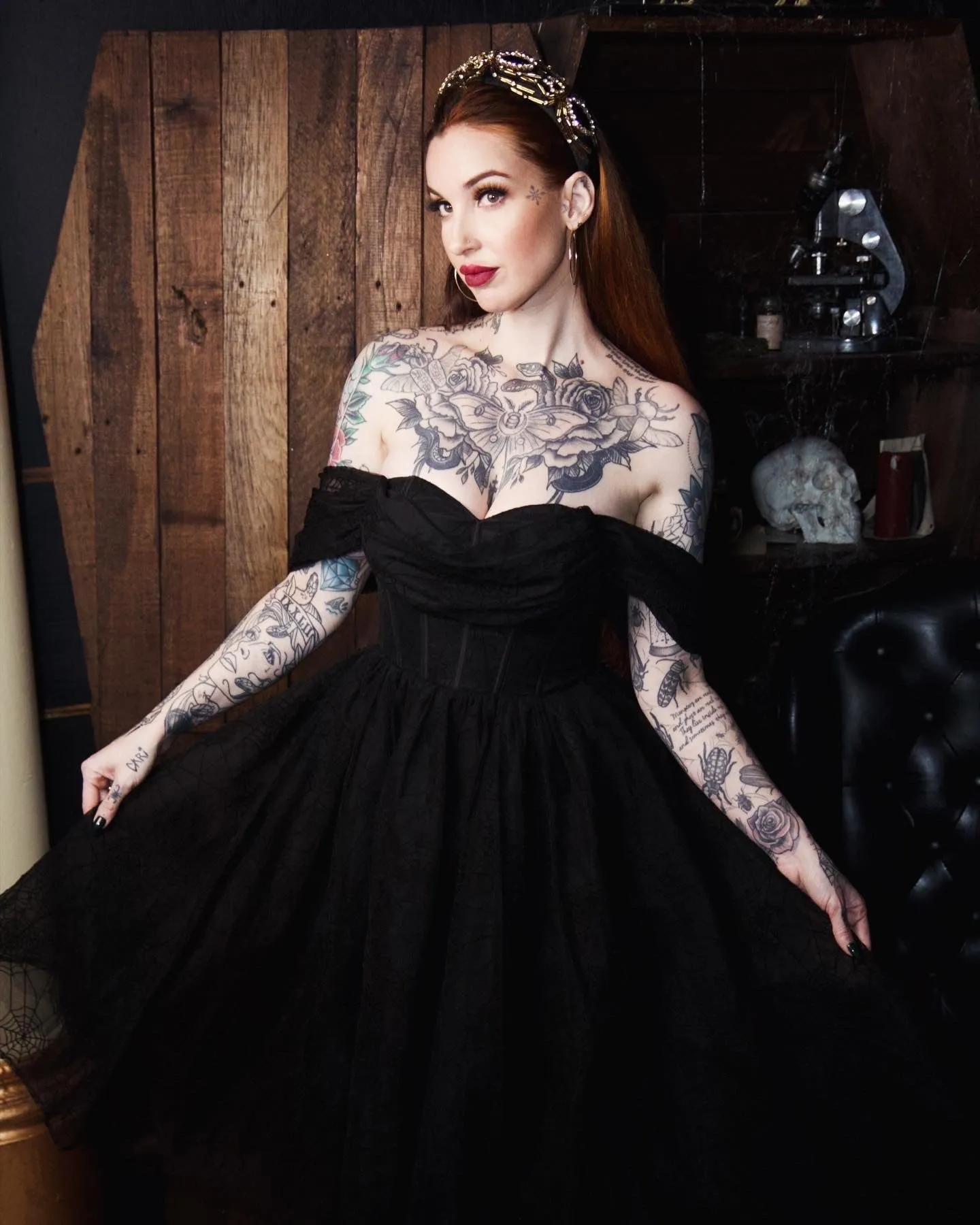 Webbed in Velvet – Gothic Tulle Cocktail Dress