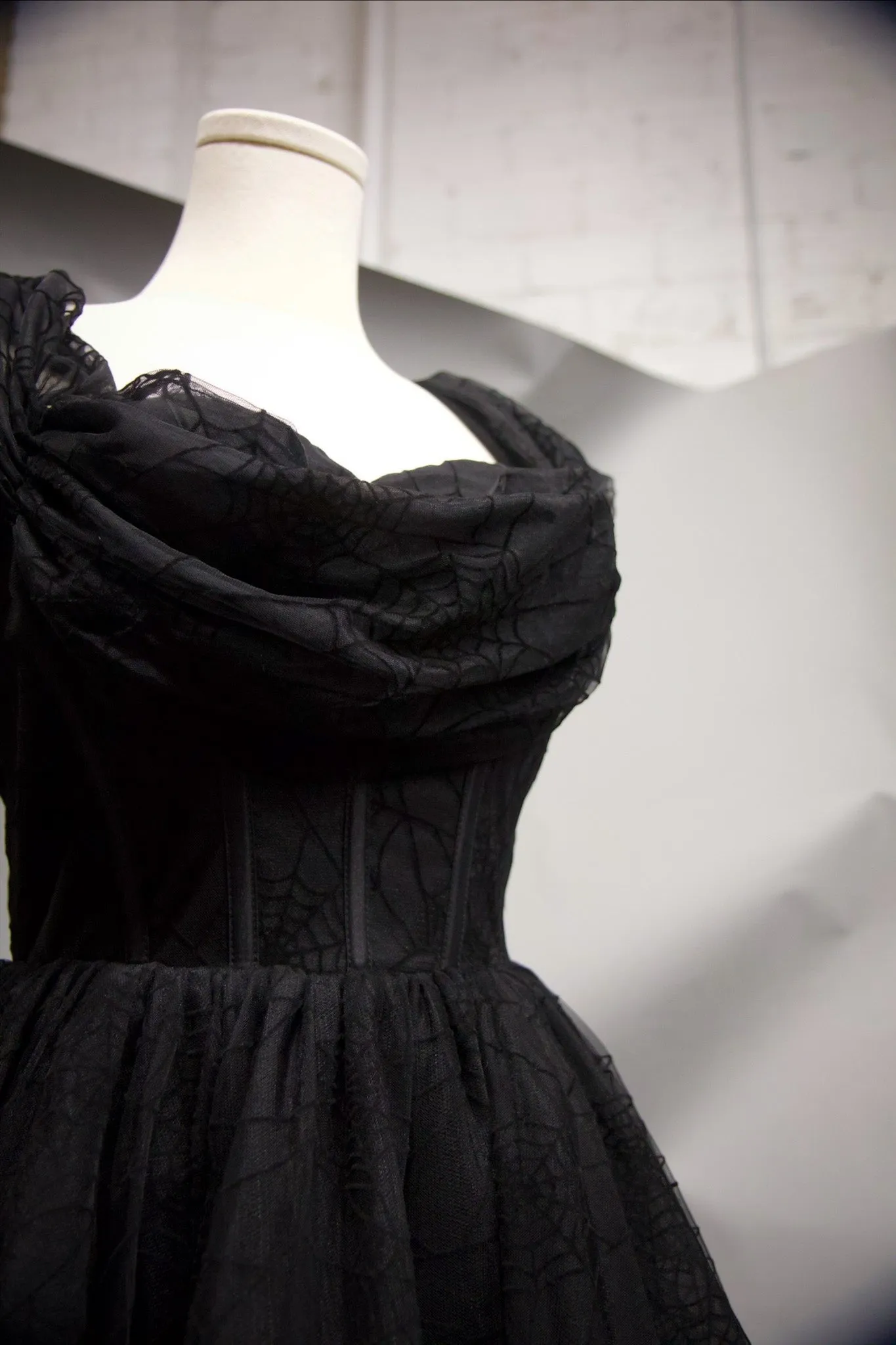 Webbed in Velvet – Gothic Tulle Cocktail Dress