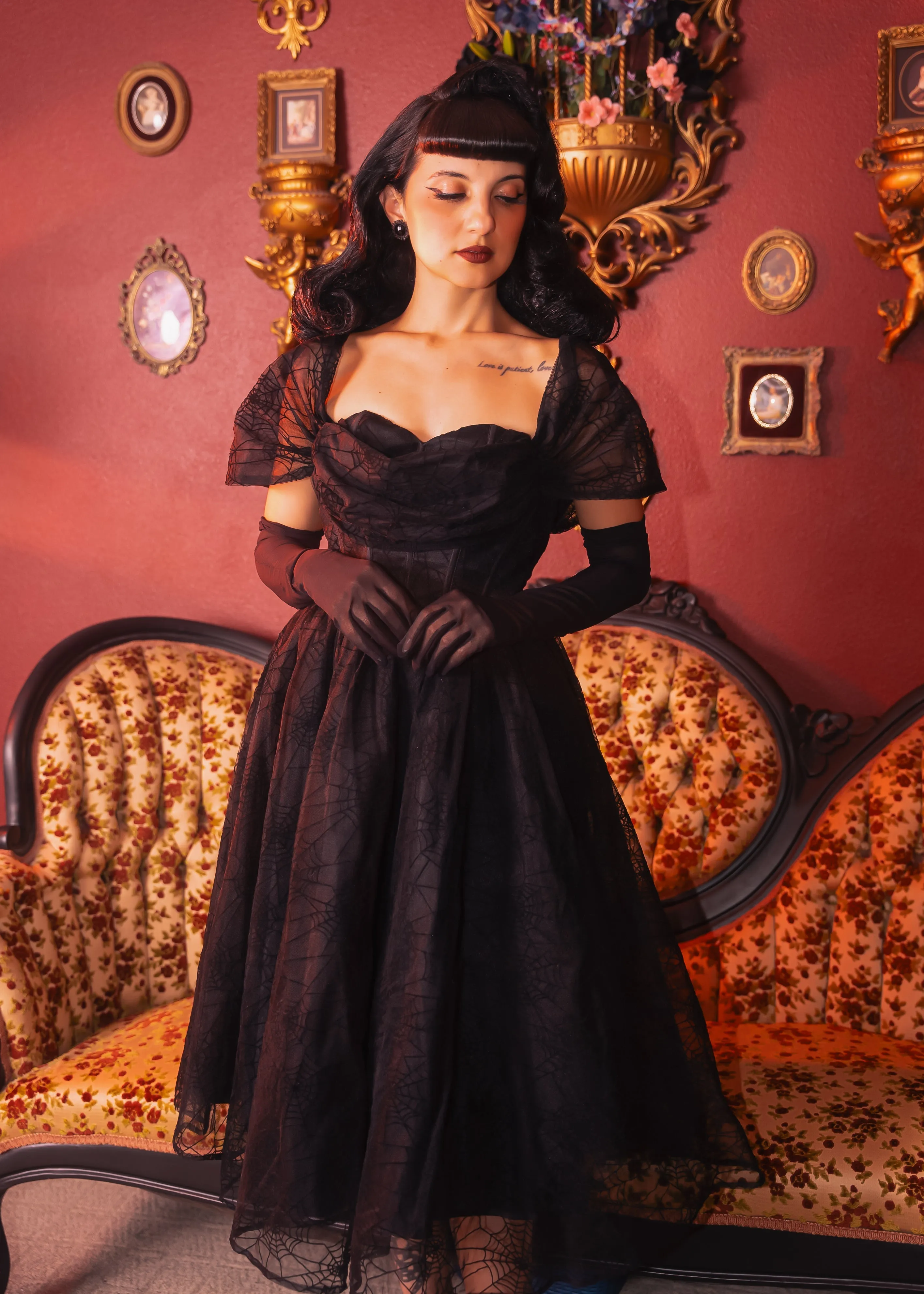 Webbed in Velvet – Gothic Tulle Cocktail Dress