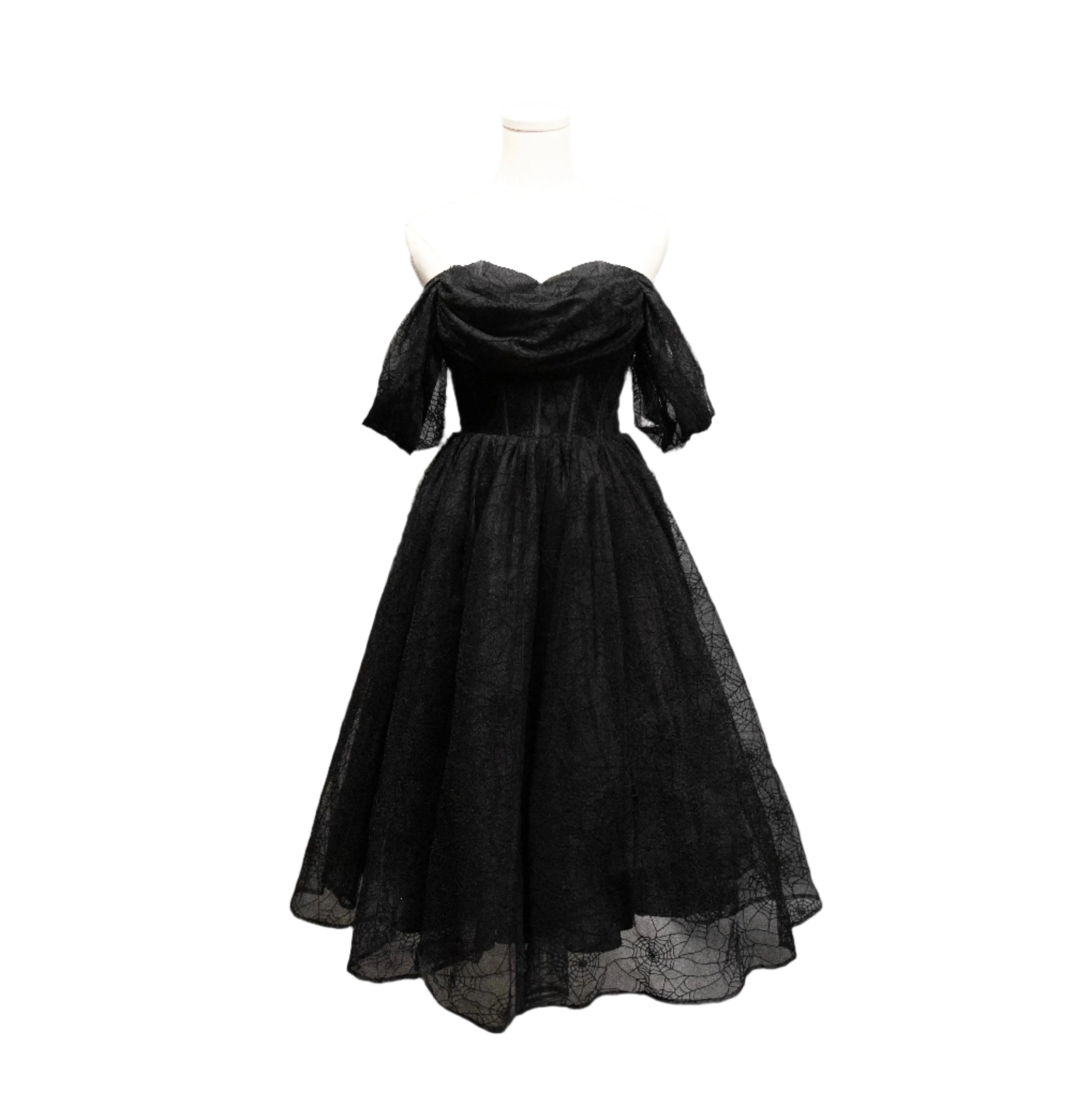 Webbed in Velvet – Gothic Tulle Cocktail Dress