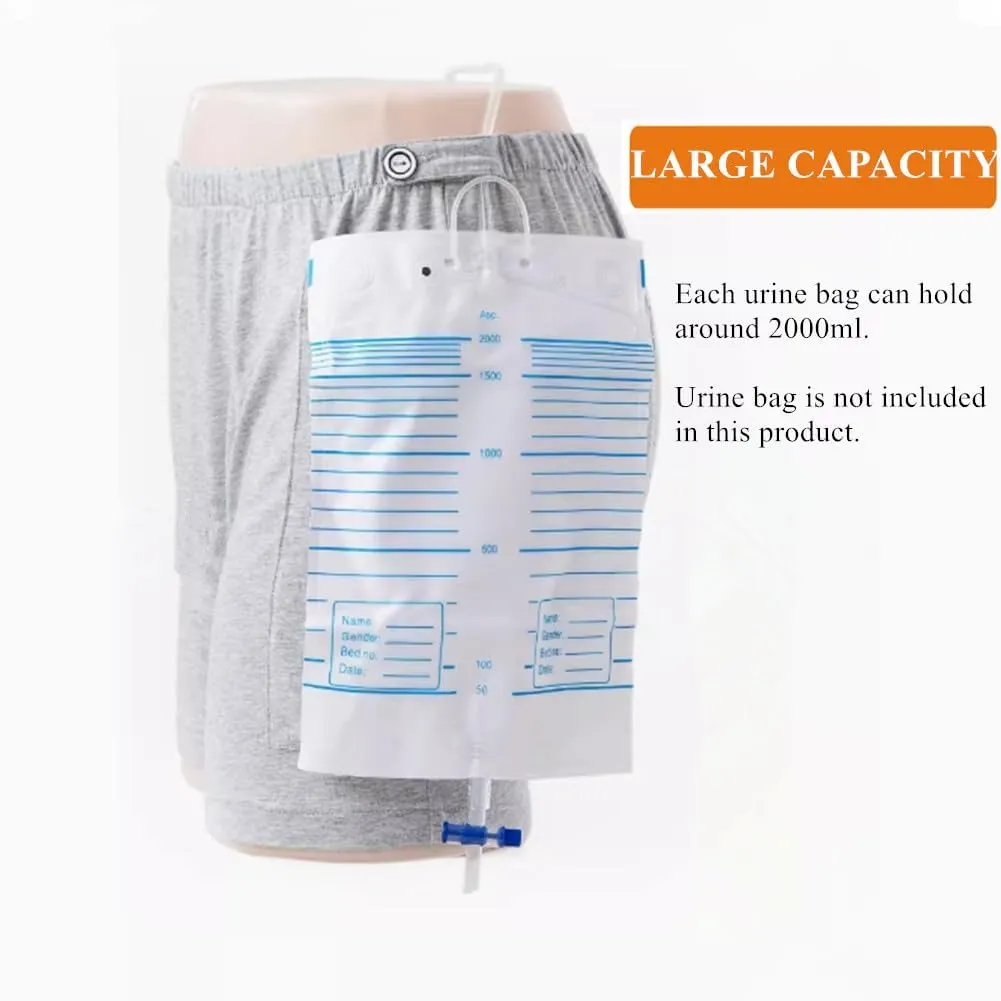 WEEOATAR Incontinence Care Shorts,Fistula Pants,Catheter Underwear Incontinence Pants,Urine Bag Underwear with Double Pockets for Nephrostomy,Foley,Suprapubic&Biliary Catheters(Man Light Grey,XL)