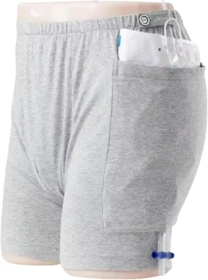 WEEOATAR Incontinence Care Shorts,Fistula Pants,Catheter Underwear Incontinence Pants,Urine Bag Underwear with Double Pockets for Nephrostomy,Foley,Suprapubic&Biliary Catheters(Man Light Grey,XL)