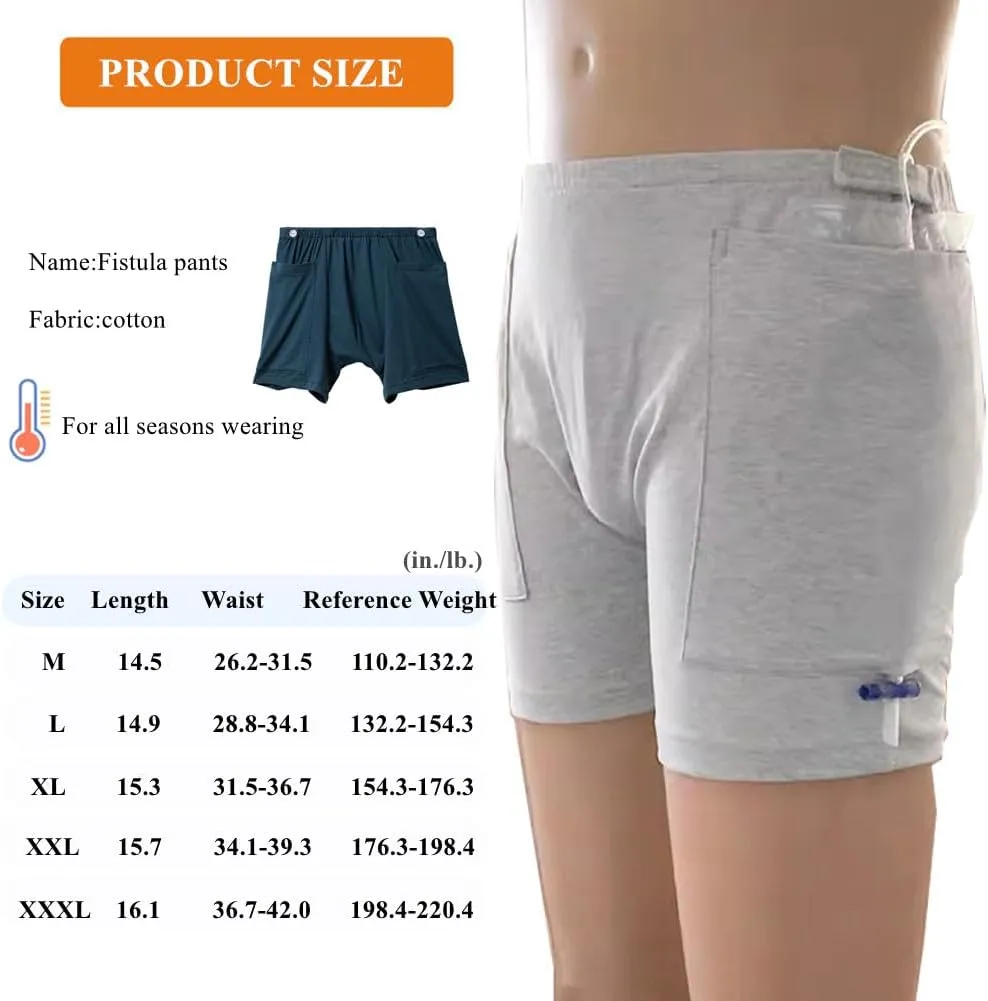 WEEOATAR Incontinence Care Shorts,Fistula Pants,Catheter Underwear Incontinence Pants,Urine Bag Underwear with Double Pockets for Nephrostomy,Foley,Suprapubic&Biliary Catheters(Man Light Grey,XL)