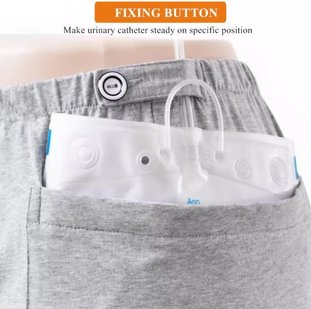 WEEOATAR Incontinence Care Shorts,Fistula Pants,Catheter Underwear Incontinence Pants,Urine Bag Underwear with Double Pockets for Nephrostomy,Foley,Suprapubic&Biliary Catheters(Man Light Grey,XL)