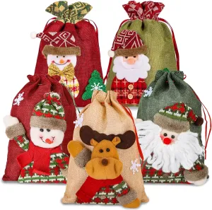 Whaline 3D Xmas Gift & Party Favor Bags Drawstring Handle Xmas Treat Pouch, Snowman Red - 8 x 11in, 8 x 12in (5 Pack)