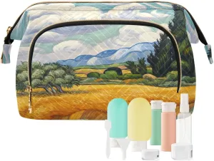 Wheat Fields Cypresses Landscapes Makeup Bag Travel Toiletry Bag Cute Cosmetic Bag Pouch Make Up Bags Small Makeup Box Case Skincare Bag Organizer for Purse Women Men Toiletries Sports Trip Adults