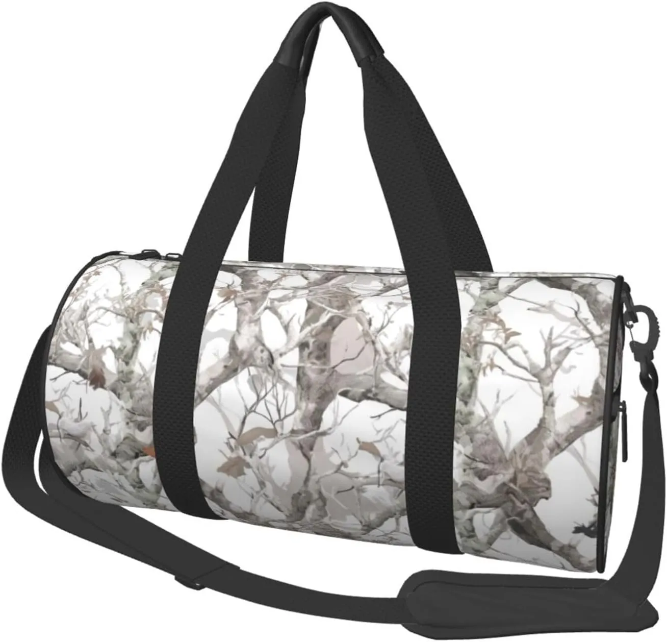White Tree Camouflage Printed Sports Gym Bag for Men Women Foldable Duffel Bag Carry On Weekender Bag for Travel Sports