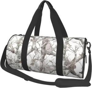 White Tree Camouflage Printed Sports Gym Bag for Men Women Foldable Duffel Bag Carry On Weekender Bag for Travel Sports