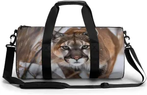 Wildlife Mountains Lion in Snow Lightweight Gym Bag for Men Women Travel Duffel Bag Sports Workout Bag with Adjustable Strap