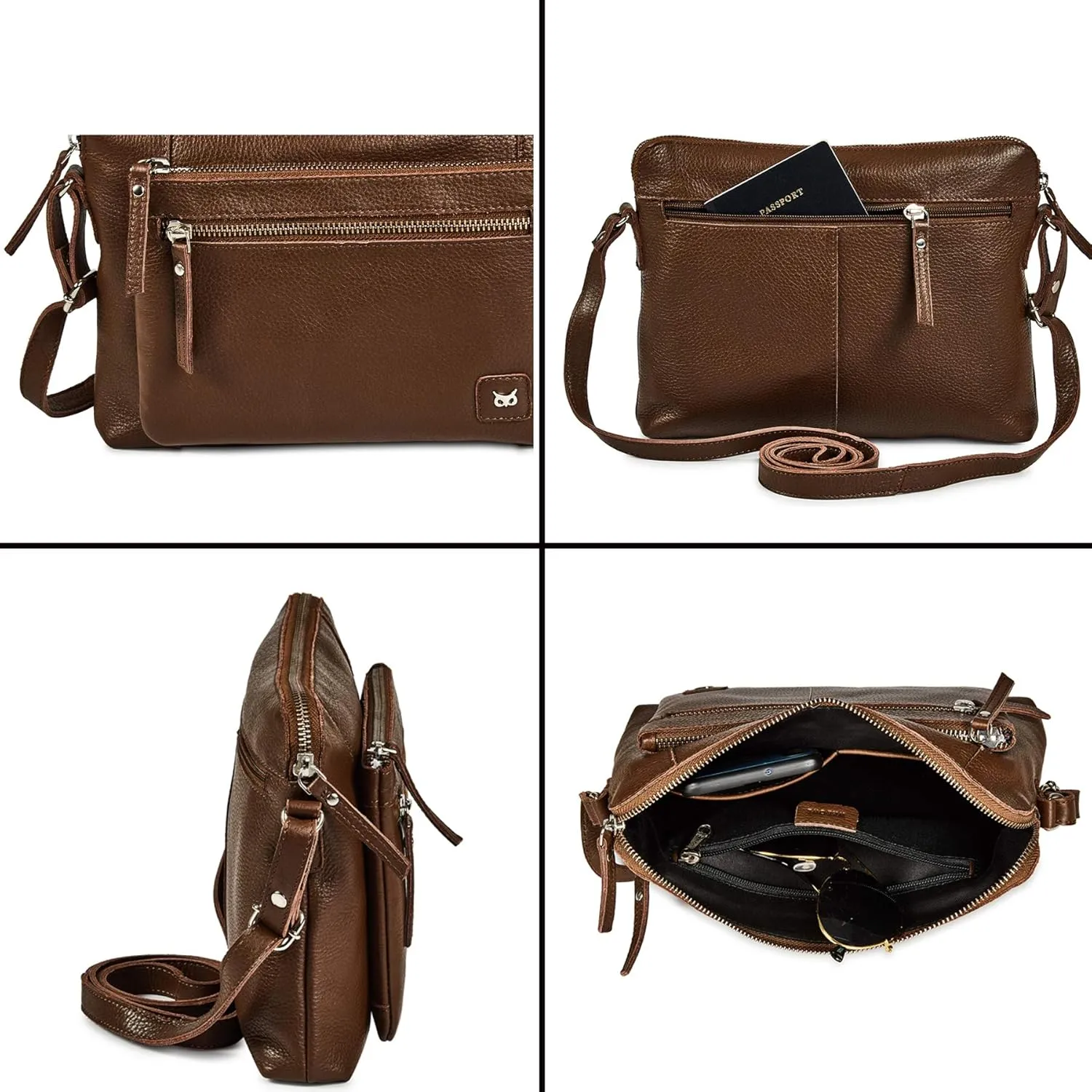 Wise Owl Accessories Small Soft Pebbled Real Leather Crossbody Handbags Purses Sling Crossover Shoulder Bag