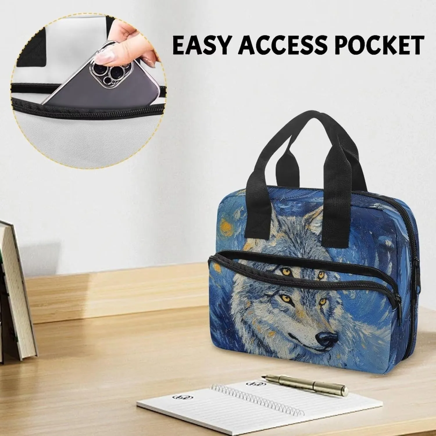 Wolf Womens Bible Cover Case with Top Handle Large Bible Cover for Women Classic Bible with Case Stylish Church Tote Bible Bag for Worship