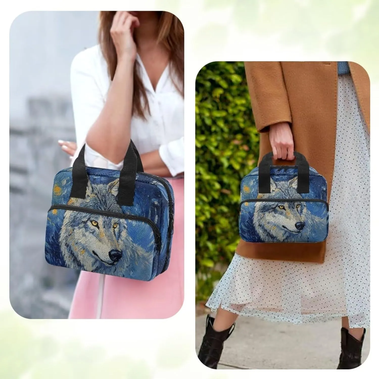 Wolf Womens Bible Cover Case with Top Handle Large Bible Cover for Women Classic Bible with Case Stylish Church Tote Bible Bag for Worship