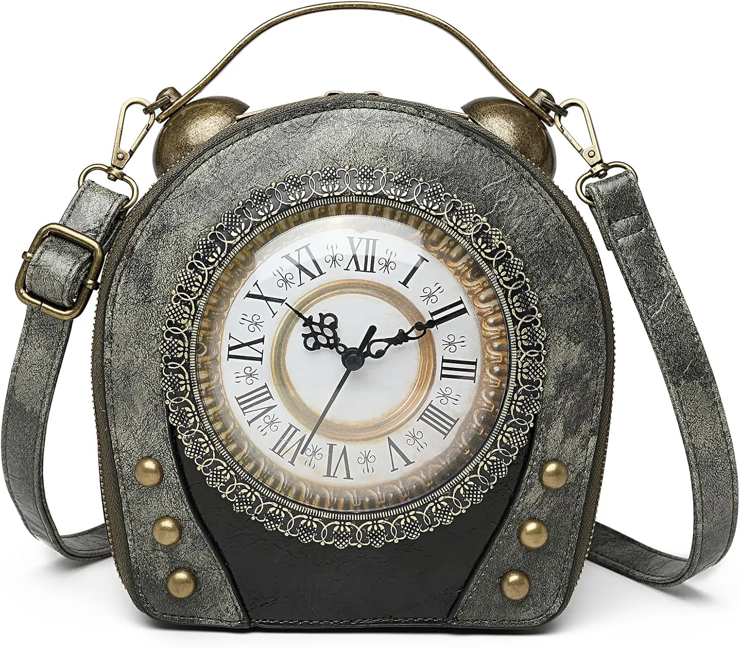 Women Classic Retro Clock Shaped Crossbody Shoulder Bag Handbag PVC Unique Novelty Clock Purse