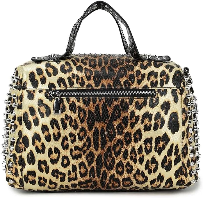 Women Rivet Top-handle Satchel PU Tote Purse Snake Pattern Shoulder Bags Handbag