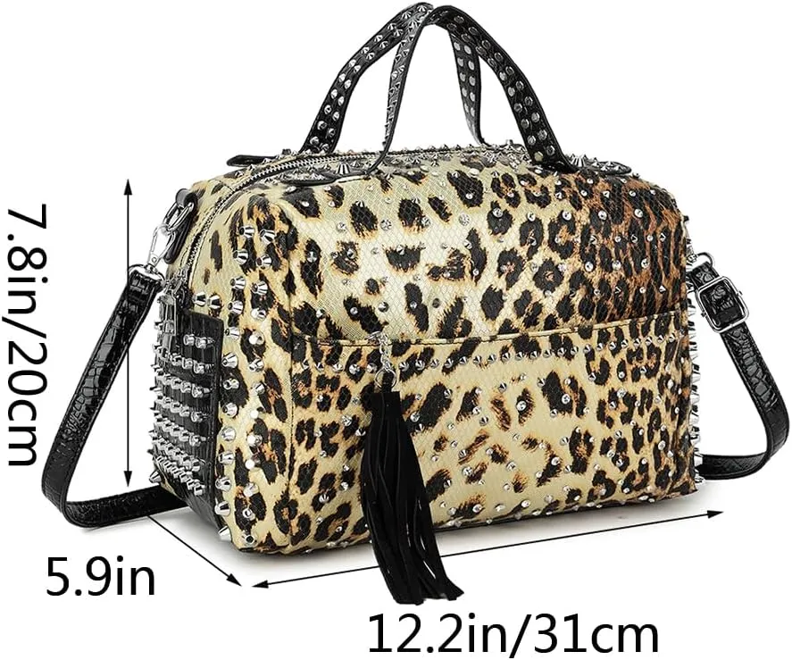 Women Rivet Top-handle Satchel PU Tote Purse Snake Pattern Shoulder Bags Handbag