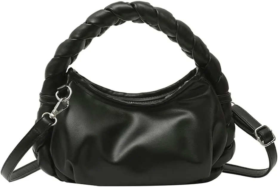 Womens Cloud Handbag Purse Trendy Tote Vegan Leather Hobo Shoulder Bag Woven Handle Cute Crossbody Bags