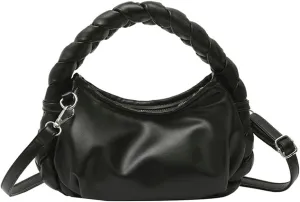 Womens Cloud Handbag Purse Trendy Tote Vegan Leather Hobo Shoulder Bag Woven Handle Cute Crossbody Bags