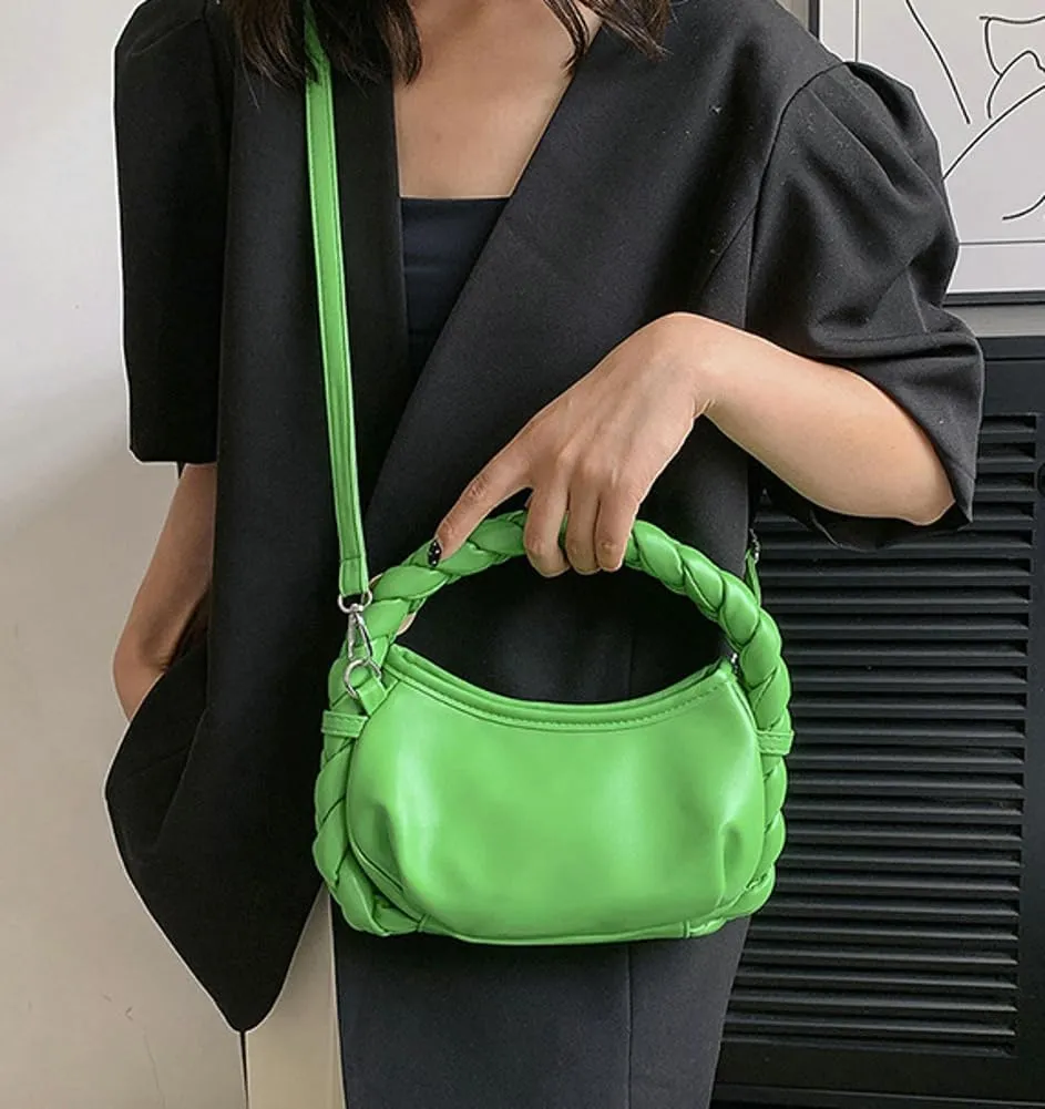 Womens Cloud Handbag Purse Trendy Tote Vegan Leather Hobo Shoulder Bag Woven Handle Cute Crossbody Bags