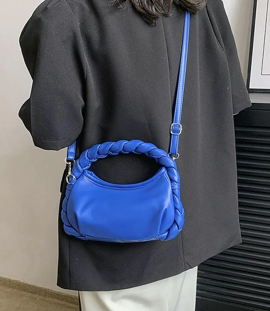 Womens Cloud Handbag Purse Trendy Tote Vegan Leather Hobo Shoulder Bag Woven Handle Cute Crossbody Bags