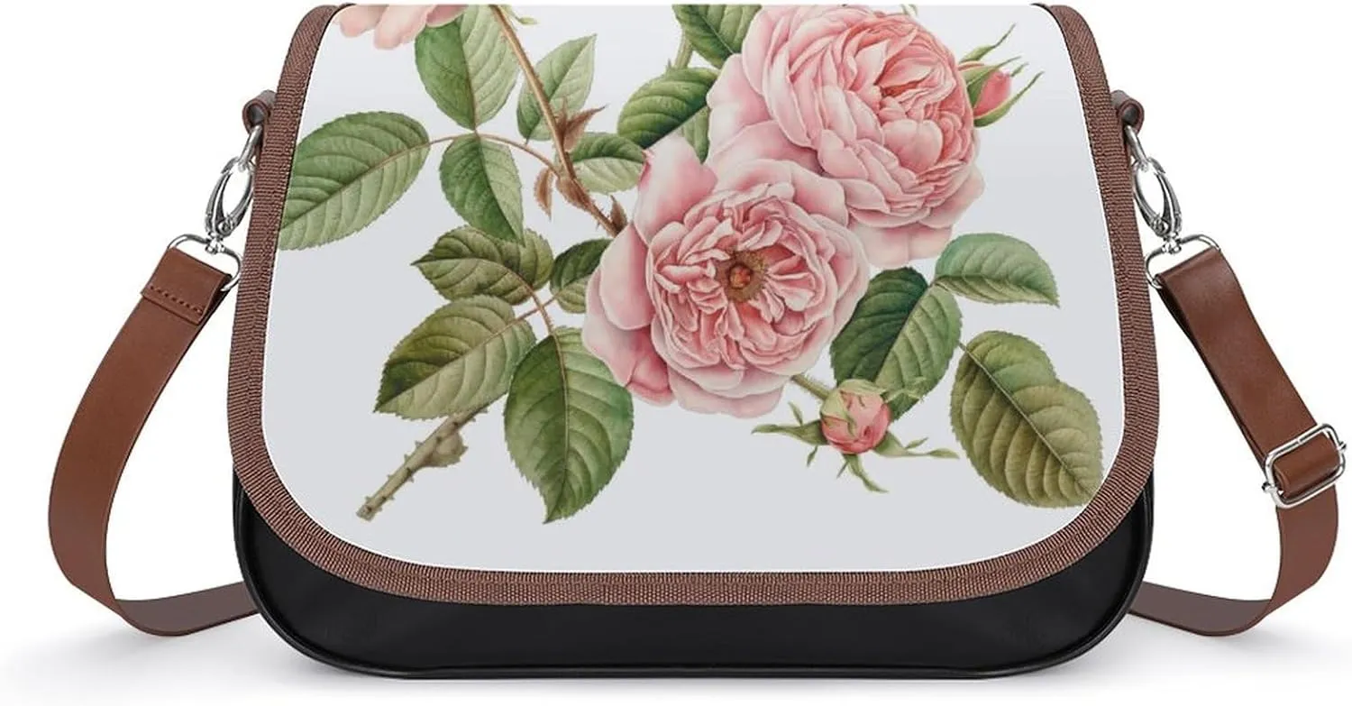 Women's Handbag Watercolor Roses Flowers Blossom Satchel Bag Leather Crossbody Bag Waterproof Messenger Bag