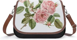 Women's Handbag Watercolor Roses Flowers Blossom Satchel Bag Leather Crossbody Bag Waterproof Messenger Bag
