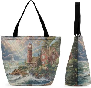Women's Handbags Lighthouse Coast Landscape Shopping Bag Leather Tote Bag Satchel Bags