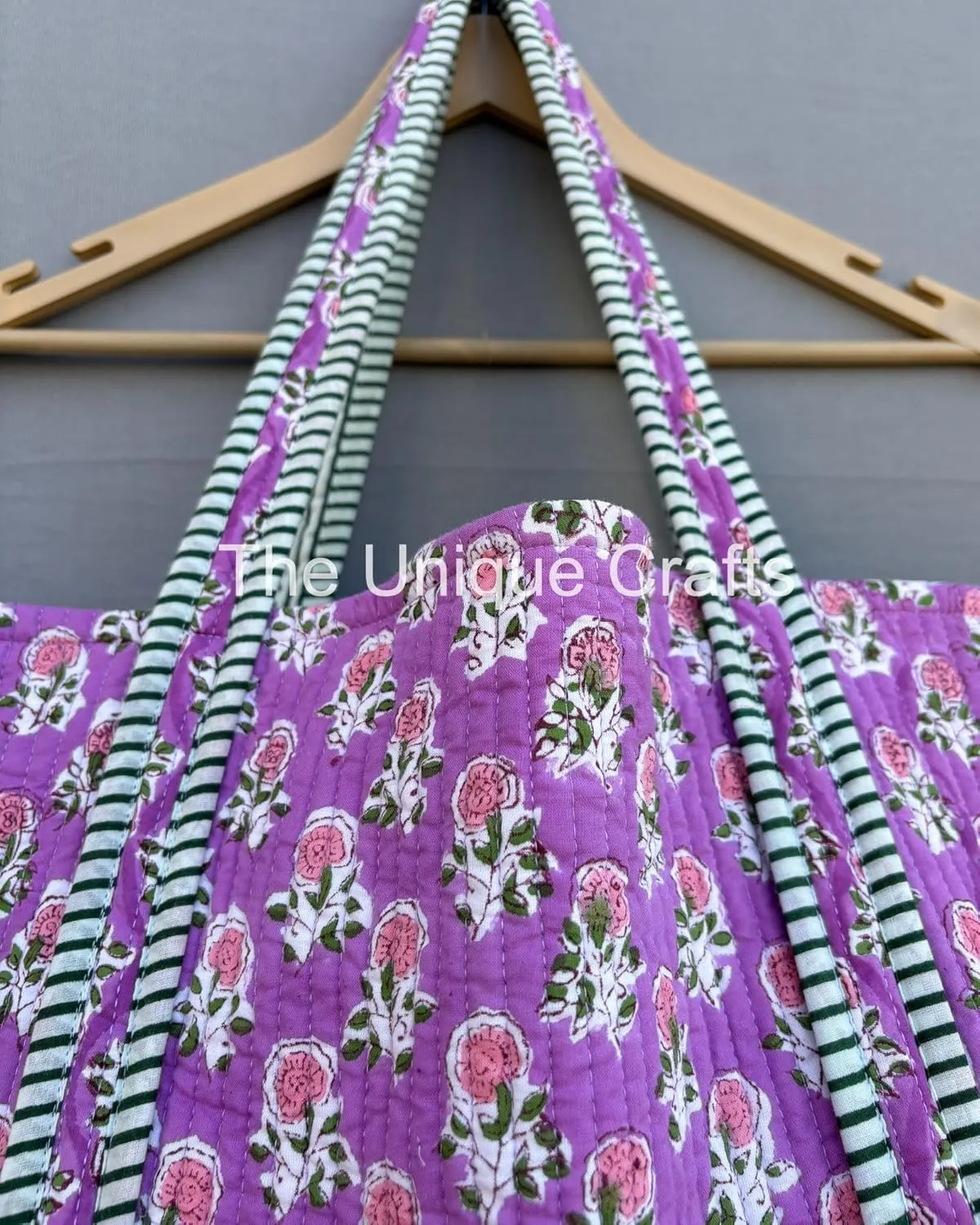 Women's Quilted Cotton Tote Bag Handprinted Reversible Hand Block Print Shoulder Bag Women Handbag Traveling Bag