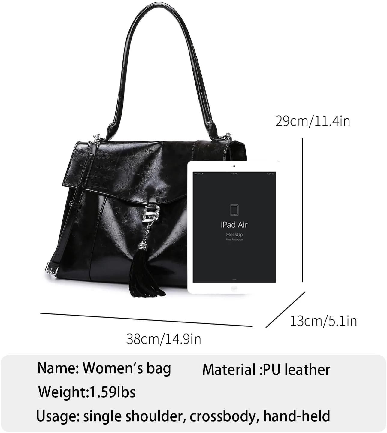 Women's Soft Faux Leather Tote Bag Purse Handbags Wallet Tote Shoulder Bag Purse Large Capacity