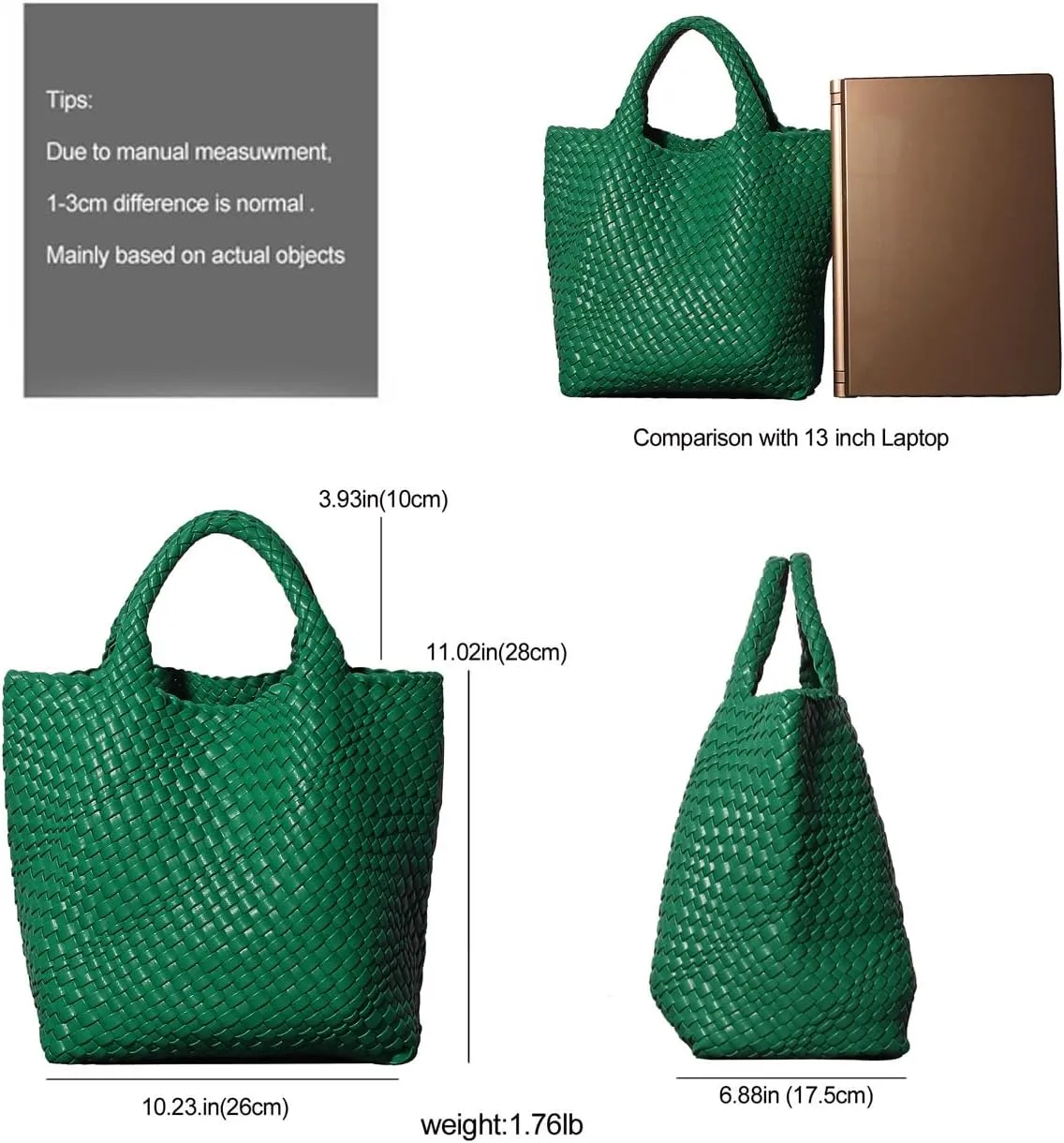 Woven Bag for Women, Soft Vegan Leather Tote Bag Large Summer Beach Travel Handbag Shoulder Bags with Purse