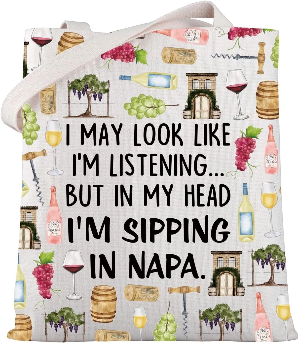 WSNANG Napa Valley Tote Bag Napa Valley Reusable Grocery Bags Vineyard Winery Shoulder Bag California Vacation Gift