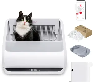 X5 Cat Robot Kitty Litter Box Automatic Self Cleaning for Multiple Large Cats - Core Bundle Best Value Includes Smart Sifting Litter Pan, Odor Control Plastic Waste Bin, Extra Liner & Trash Bags