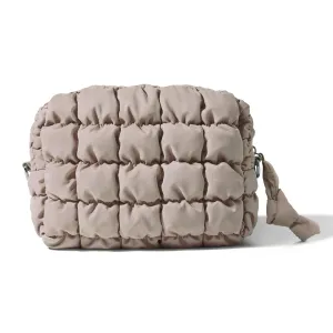 Yarnic Quilted Makeup Bag Puffy Cosmetic Bag, Travel Toiletry Bag for Women, Cute Makeup Bag Organizer Puffer Makeup Pouch (M, Taupe)