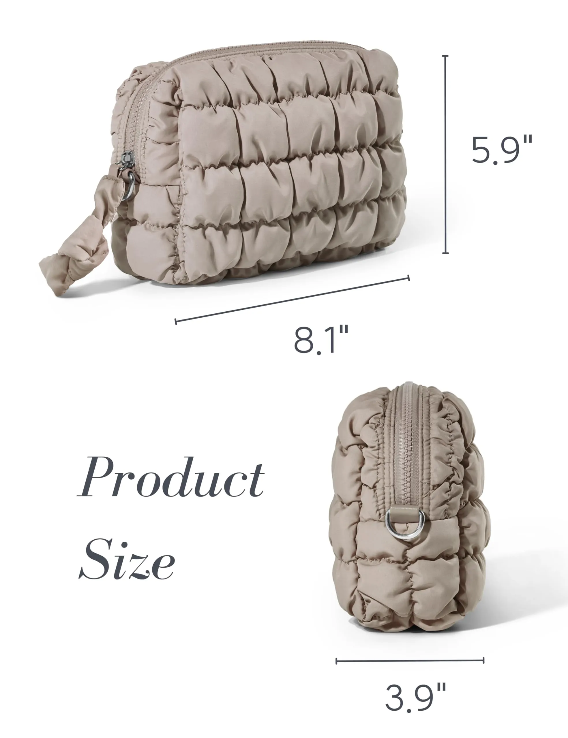 Yarnic Quilted Makeup Bag Puffy Cosmetic Bag, Travel Toiletry Bag for Women, Cute Makeup Bag Organizer Puffer Makeup Pouch (M, Taupe)