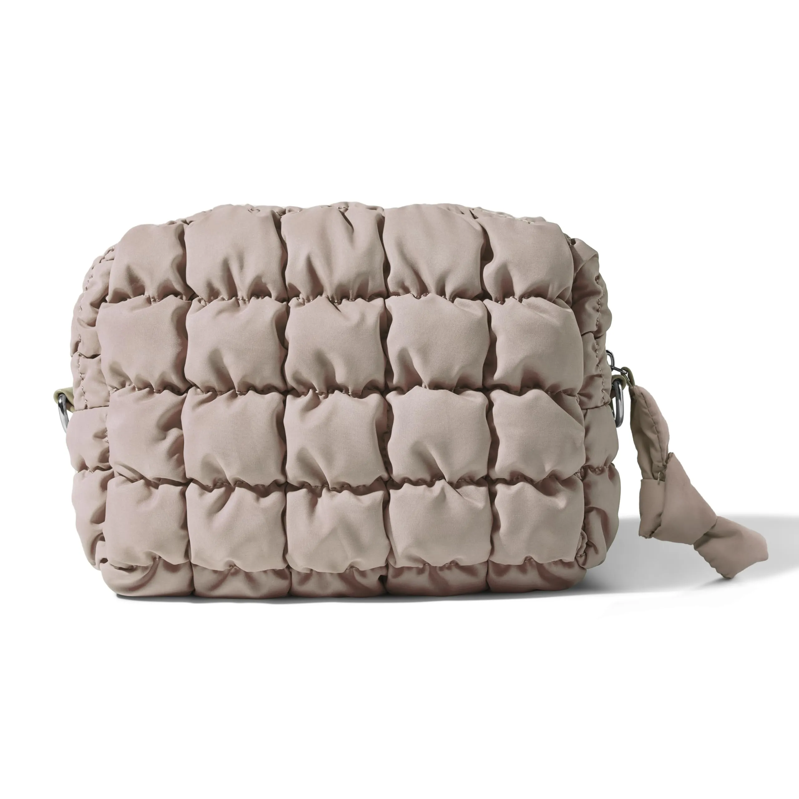 Yarnic Quilted Makeup Bag Puffy Cosmetic Bag, Travel Toiletry Bag for Women, Cute Makeup Bag Organizer Puffer Makeup Pouch (M, Taupe)