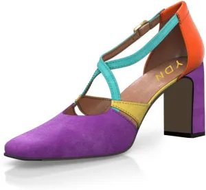 YDN Women Cross Strap Sqaure Toe Pumps Chunky Block High Heel D'orsays Fashion Contrast Stitching Office Dressy Shoes Size 4-15 US