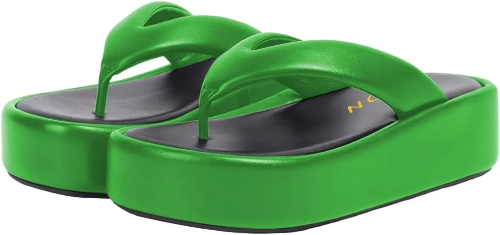 YDN Women Dressy Platform Slippers Almond Open Toe Sandals Slip on Flat Flip Flops Wedge Low Heels Shoes Party Daily Size 4-15 US