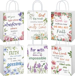 Yeaqee 24 Pcs Mother's Day Religious Gift Bags Bible Verse Treat Inspirational Flower Paper Bags with Handles Christian Church Gifts in Bulk for Women Wedding Birthday First Communion Baptism