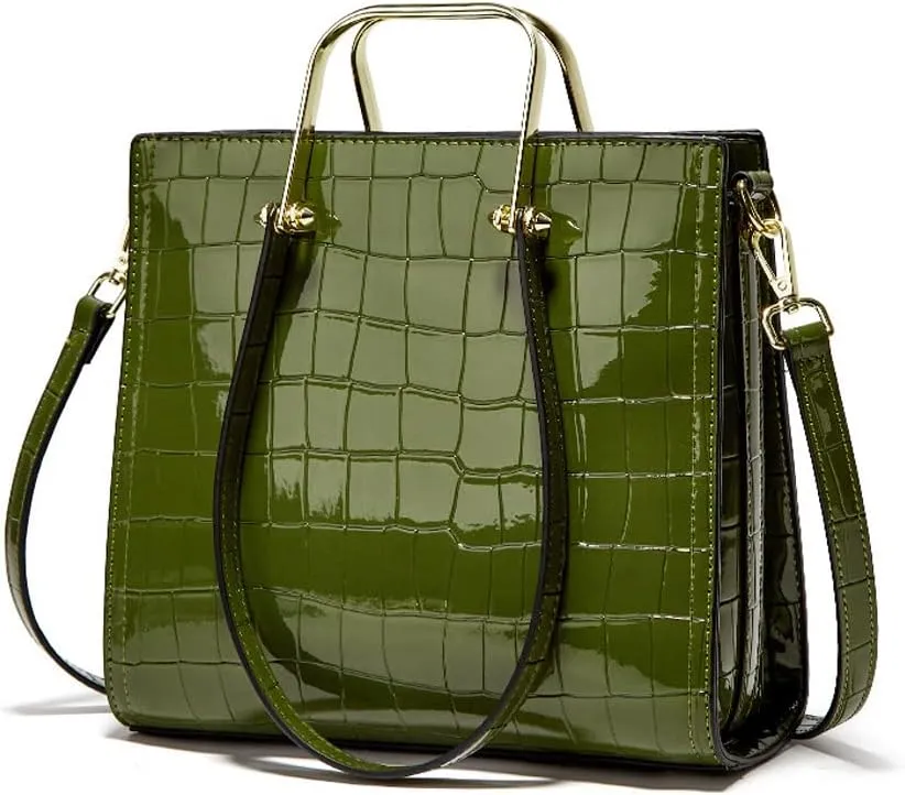 Yohora Women’s Handbag Large Capacity Tote Bag Designer Leather Crossbody Bag Crocodile Pattern Retro Shoulder Purse