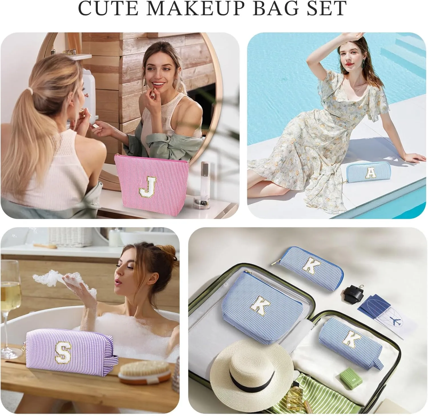 YOOLIFE Birthday Gifts - Trendy Travel Makeup Bag, Personalized Gifts - Cute Travel Makeup Bag | Birthday Gifts for Women Christmas Gifts for Teens Girls | Initial Travel Toiletry Bag - L