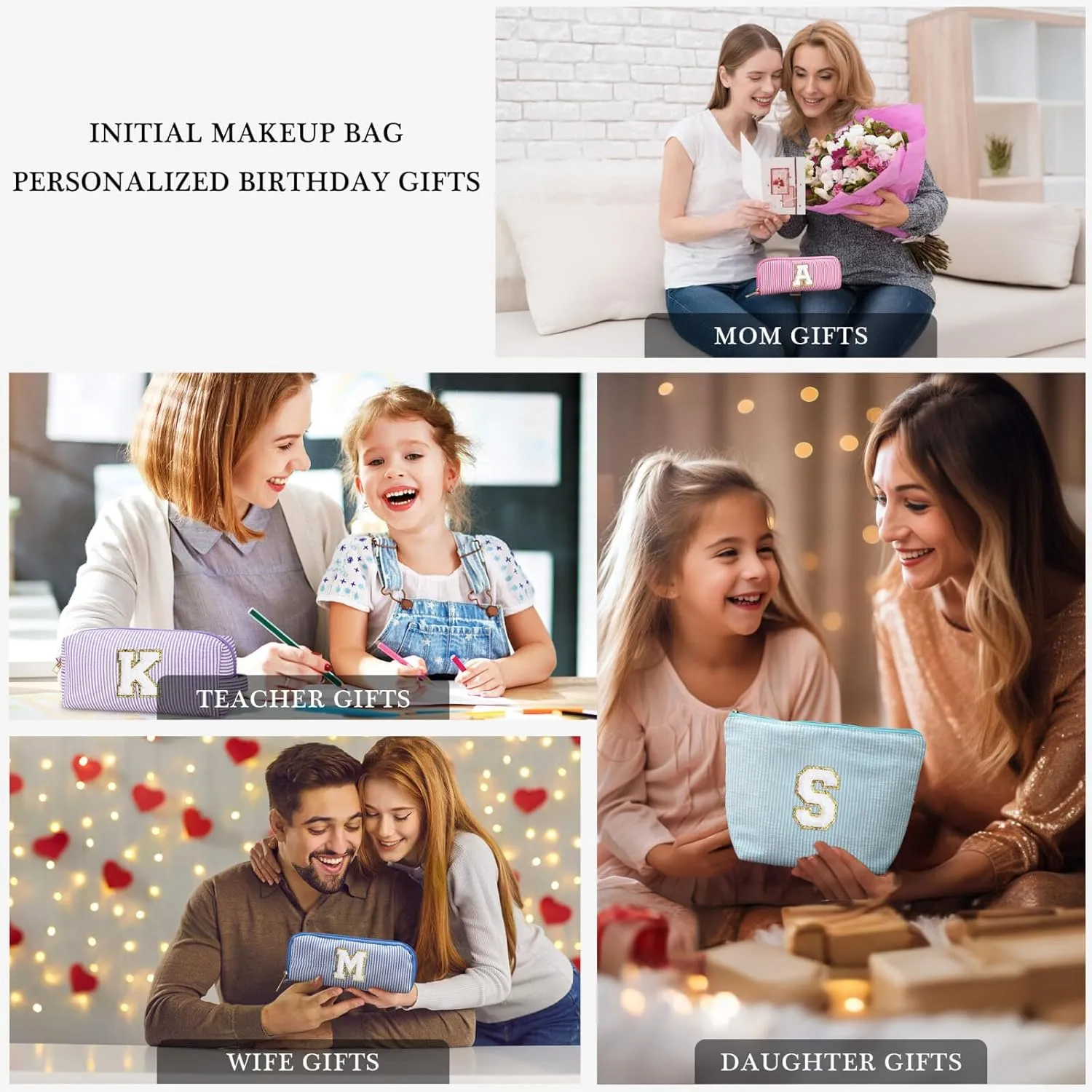 YOOLIFE Birthday Gifts - Trendy Travel Makeup Bag, Personalized Gifts - Cute Travel Makeup Bag | Birthday Gifts for Women Christmas Gifts for Teens Girls | Initial Travel Toiletry Bag - L