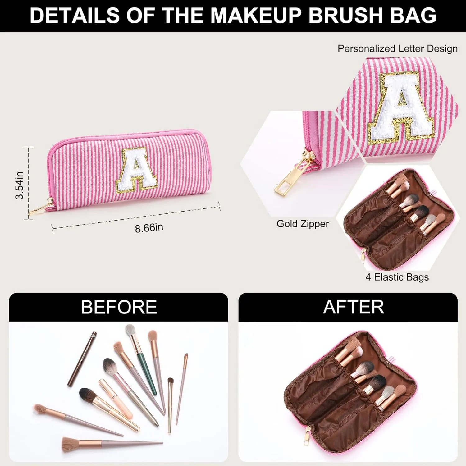 YOOLIFE Birthday Gifts - Trendy Travel Makeup Bag, Personalized Gifts - Cute Travel Makeup Bag | Birthday Gifts for Women Christmas Gifts for Teens Girls | Initial Travel Toiletry Bag - L